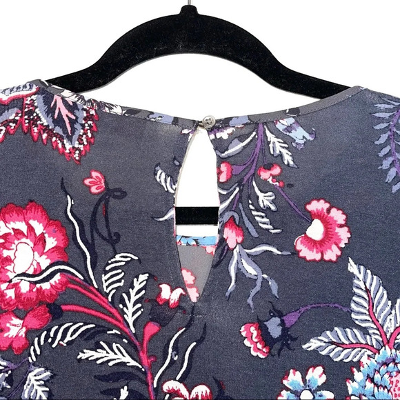 LOFT Gray & Multicolor Floral Paisley Print Ruffle Hem Blouse Medium Women’s - Picture 7 of 12